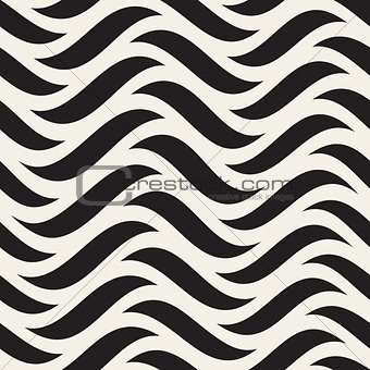 Vector Seamless Black and White Horizontal Wavy Lines Pattern