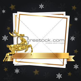 Christmas frame with golden deer 