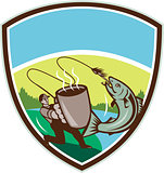 Fly Fisherman Salmon Mug Crest Retro