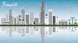 Kuwait City Skyline with Gray Buildings, Blue Sky and Reflection