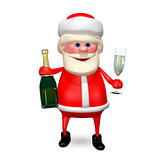 3D Illustration Santa Claus with Champagne