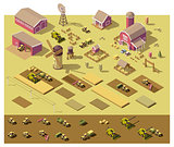Vector isometric low poly farm elements