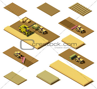 Vector isometric low poly agricultural machinery