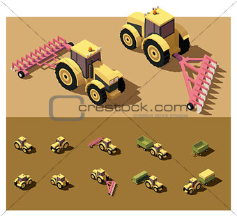 Vector isometric low poly tractor