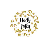 Christmas card on white background with golden elements and text