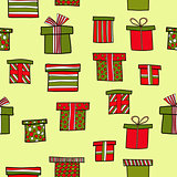 abstract vector doodle christmas presents seamless pattern