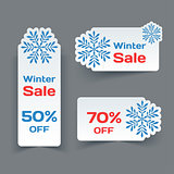 Vector Set of White Paper Retro Labels with Snowflakes. 