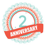 Cute Template 2 Years Anniversary with Balloons and Ribbon Vecto