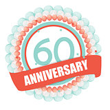 Cute Template 60 Years Anniversary with Balloons and Ribbon Vect