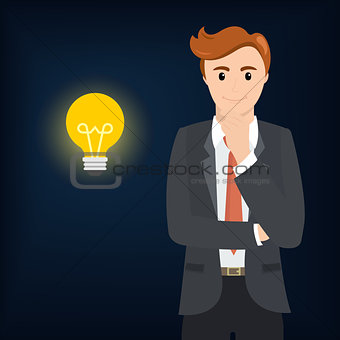 Businessman thinking and the bulb shines
