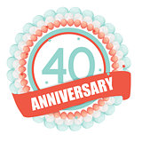 Cute Template 40 Years Anniversary with Balloons and Ribbon Vect