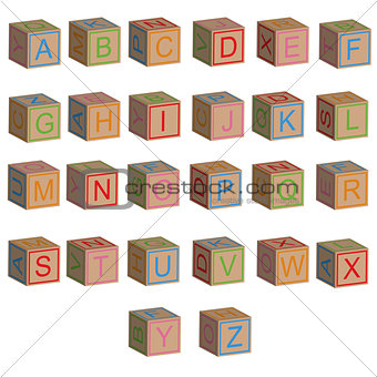 Toy blocks alphabet letters in 3D