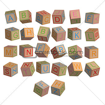 Toy blocks alphabet in 3D disordered
