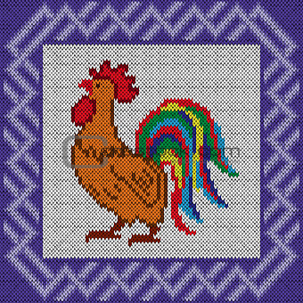 Knitted pattern with Proud Red Rooster