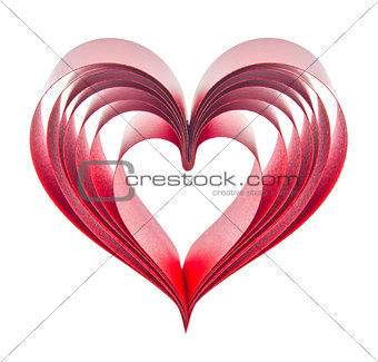 Heart of red ribbons, isolated white background