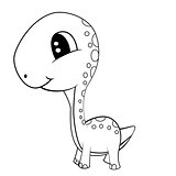 Cute Black and White Cartoon of  Baby Brontosaurus Dinosaur