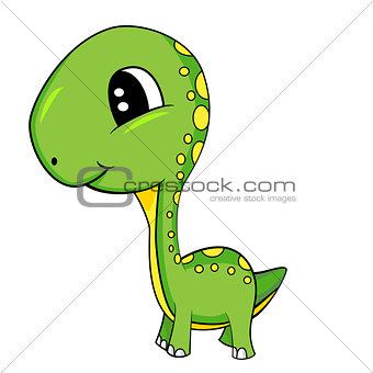 Cute Cartoon of Green Baby Brontosaurus Dinosaur