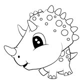 Cute Black and White Cartoon of Baby Triceratops Dinosaur