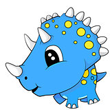 Cute Cartoon Blue Baby Triceratops Dinosaur