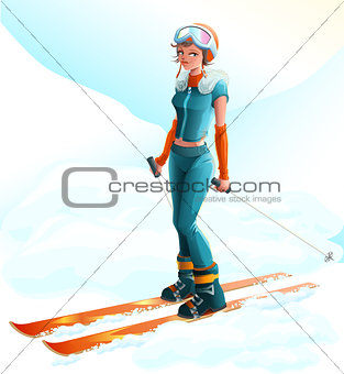 Winter sport. Beautiful young woman skier
