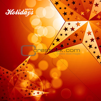 Happy holidays golden stars on glowing background