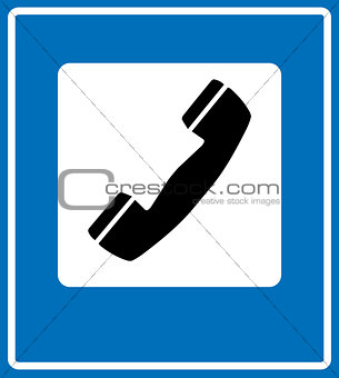 Phone sign on blue traffic sign