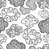 Cute hand drawn seamless pattern with clouds, drops and hearts. Vector illustration
