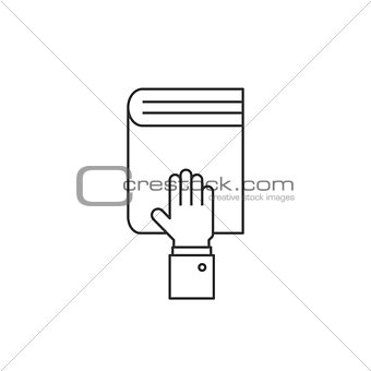 Hand on the book line icon