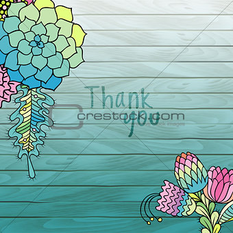 Vector Colorful flowers turquoise Wooden background