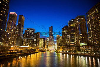 Skyline of Chicago along the river