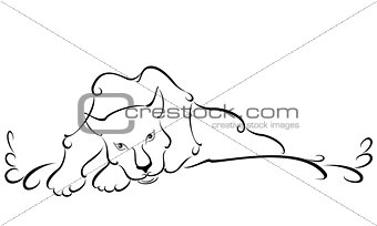 Lying sweetheart white Panther in the light background. EPS10 vector illustration.
