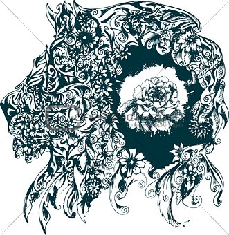 Floral design representing a lion
