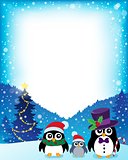 Frame with stylized Christmas penguins 1