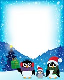 Frame with stylized Christmas penguins 2