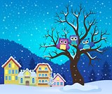 Stylized owls on tree theme image 3