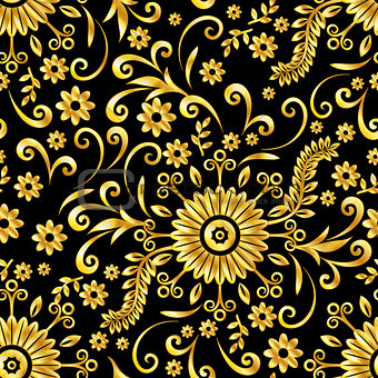 Golden Floral Seamless Background