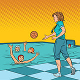 coach playing with children sport water Polo