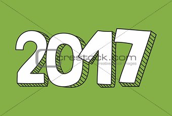 New Year 2017 hand drawn white and green vector sign