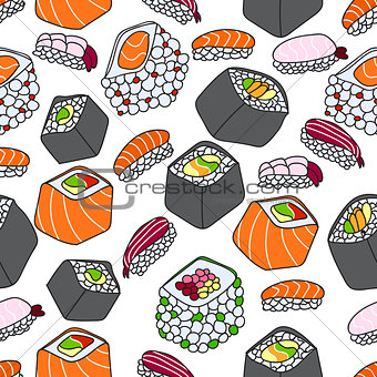 seamless pattern of sushi theme