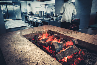 Modern restaurant with fireplace