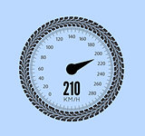 Speedometer vector illustration. Styling by tire tracks.