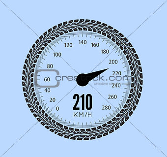 Speedometer vector illustration. Styling by tire tracks.