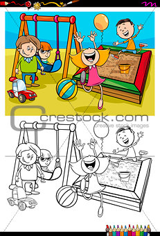 kids on playground coloring book