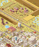 Vector isometric low poly farm and city