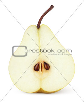 Red yellow pear fruit with leaf isolated on white