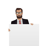 Businessman with white board for the website.