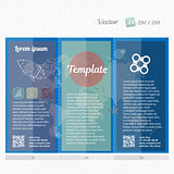 Brochure mock up design template for business, education, advertisement. Trifold booklet editable printable vector illustration. The bright blue color.