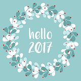 Pastel laurel wreath hello New Year 2017 vector