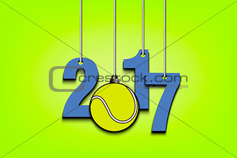 Tennis ball  and 2017 hanging on strings