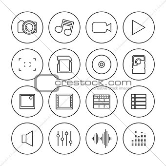 Photo and video icons of thin lines, vector illustration.